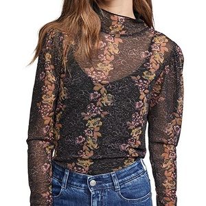 Free People Sheer Mock Neck Top